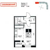 1-комнатная квартира 30,1 м²