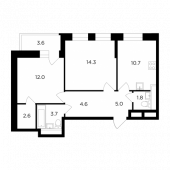 2-комнатная квартира 56,5 м²