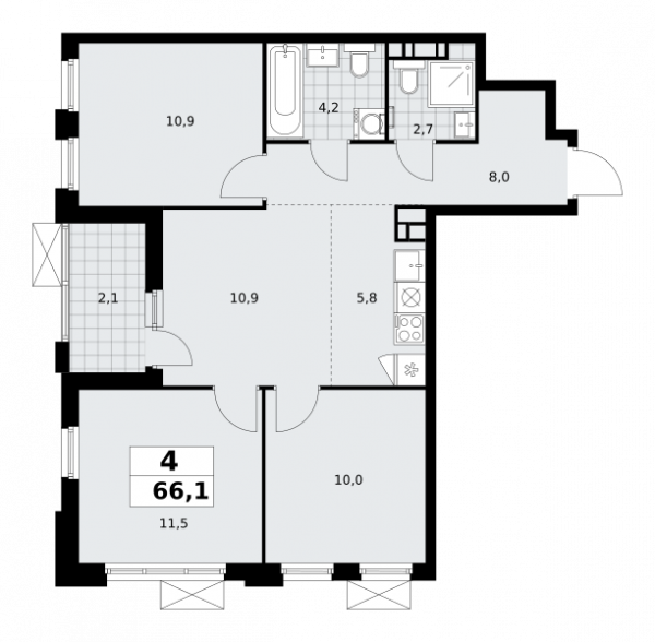 4 комнаты до 66.1