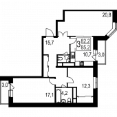 3-комнатная квартира 85.2 м²
