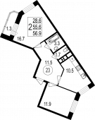 2-комнатная квартира 56,9 м²