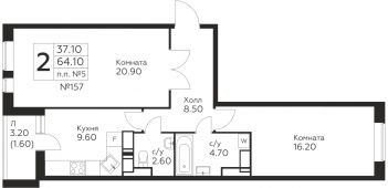 2-комнатная квартира 64,1 м²
