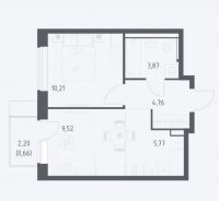 1-комнатная, квартира, 34.8 м²