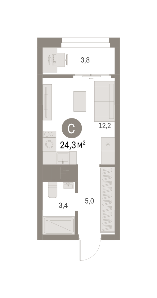 Квартира-студия №107, 24,3 м² за 5,90 млн руб. в ЖК «Первый квартал» - планировка