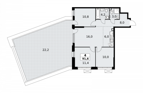 Многокомнатная, 91.6 м²