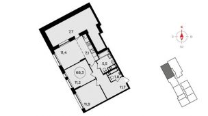 3-комнатная квартира 68,3 м²