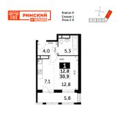 1-комнатная квартира 30,9 м²