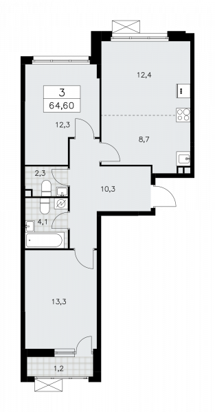 3 комнаты до 64.6