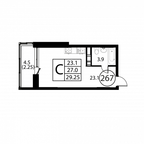Студия, 29.25 м²