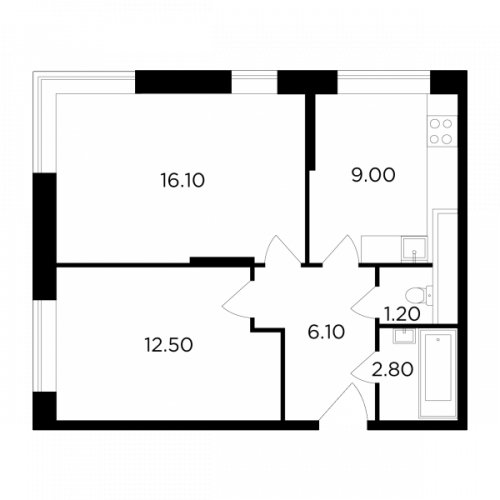 2-комнатная, 47.7 м²