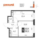 1-комнатная квартира 39,5 м²