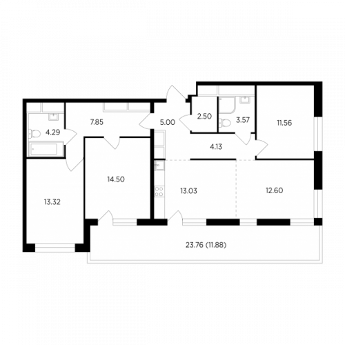 Многокомнатная, 104.23 м²