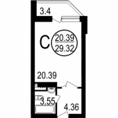 1-комнатная квартира 29,32 м²