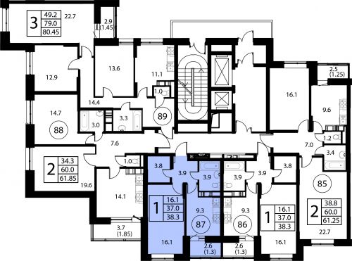 1-комнатная, квартира, 38.3 м²