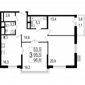 3-комнатная квартира 97,3 м²