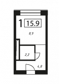 1-комнатная квартира 15,9 м²