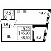 1-комнатная квартира 48,5 м²