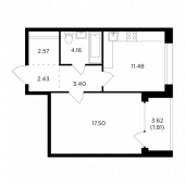 1-комнатная квартира 43,35 м²