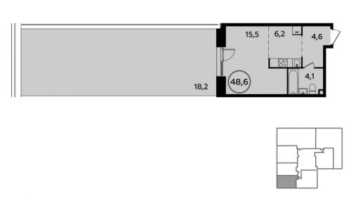 1-комнатная, 48.2 м²