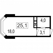 1-комнатная квартира 25.1 м²