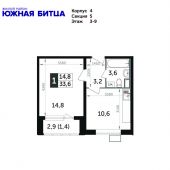 1-комнатная квартира 33,6 м²