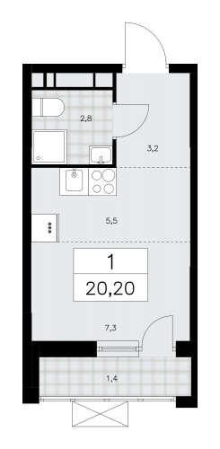 1-комнатная, 20.2 м²