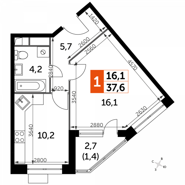 1 комната до 37.6