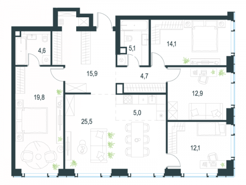Многокомнатная, 119.7 м²