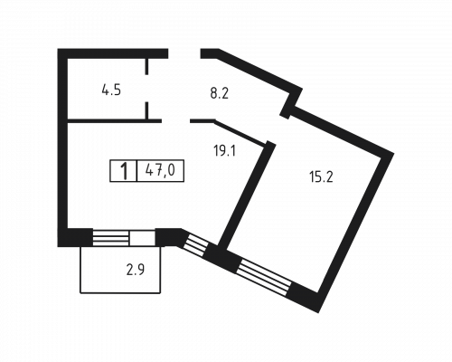 1-комнатная, квартира, 47 м²