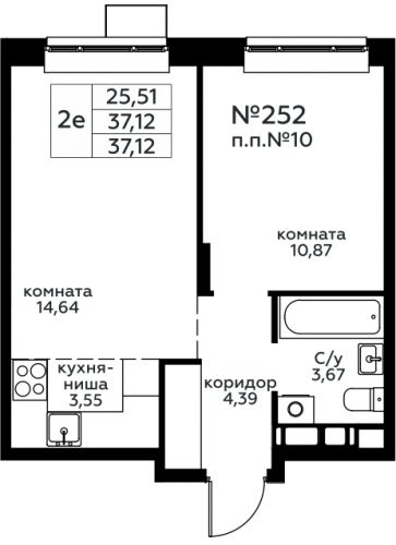 2-комнатная, 37.12 м²