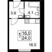 1-комнатная квартира 24 м²