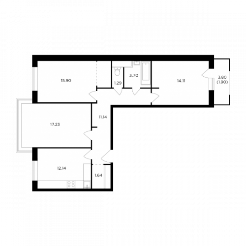 3-комнатная, 79.05 м²