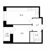 1-комнатная квартира 33,3 м²
