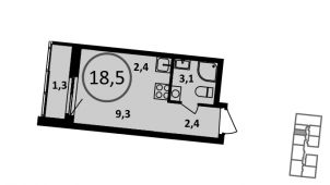1-комнатная квартира 18,5 м²