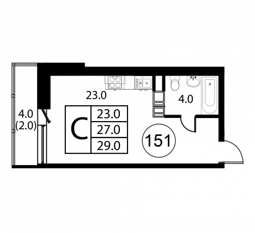 Студия, 29 м²