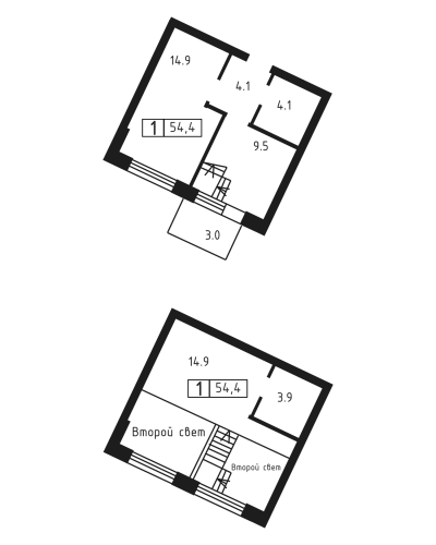 1-комнатная, квартира, 51.4 м²