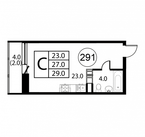 Студия, 29 м²