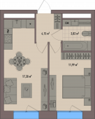 1-комнатная квартира 37,26 м²