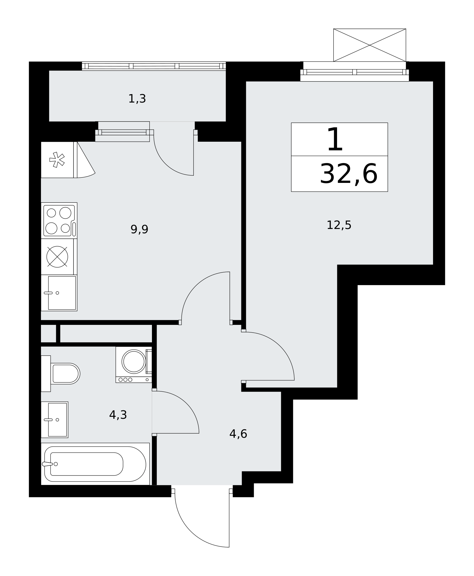 1-комнатная квартира №58К-11.2.1-214, 32,6 м² за 10,23 млн руб. в ЖК «Прокшино» - планировка