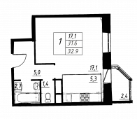 1-комнатная квартира 31,6 м²