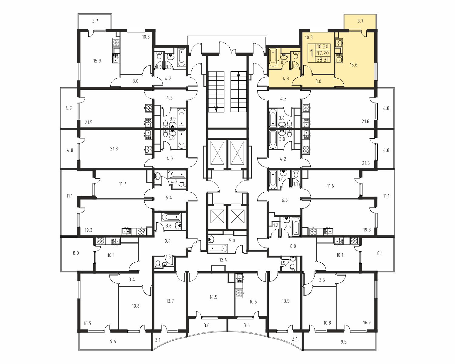 1-комнатная квартира №169, 37,2 м² за 5,00 млн руб. в ЖК «Парусная Регата» - планировка