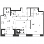 2-комнатная квартира 61,9 м²