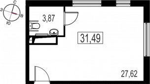 1-комнатная квартира 31,49 м²
