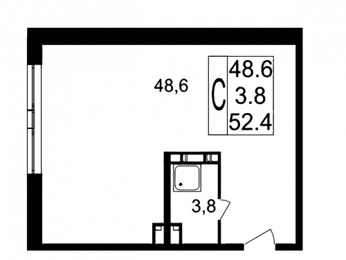 Студия, 52.4 м²
