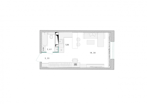 Студия, 30.6 м²