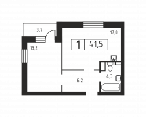 1-комнатная квартира 41,5 м²