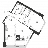 2-комнатная квартира 59,8 м²