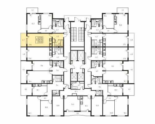 1-комнатная, квартира, 29.7 м²