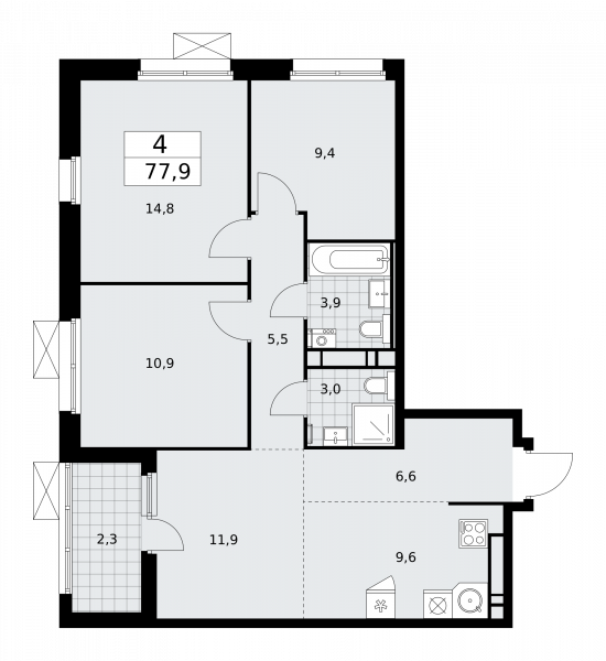 4 комнаты до 77.9