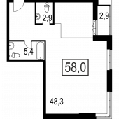 2-комнатная квартира 58 м²
